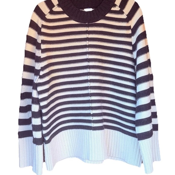 Anthropologie Maeve The Chandler Crewneck Sweater Charcoal Gray Ivory Stripes S - Picture 1 of 5
